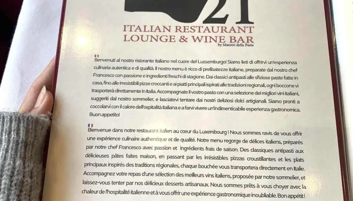 Al 21restaurant Speisekarte - Luxemburg