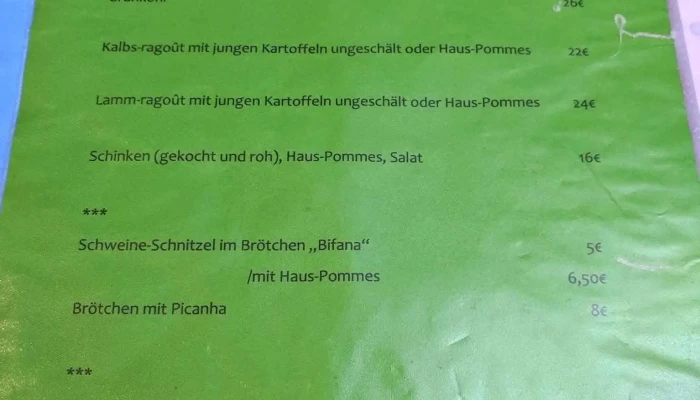 Am Sportslokal -  Speisekarte - Ernztalgemeinde
