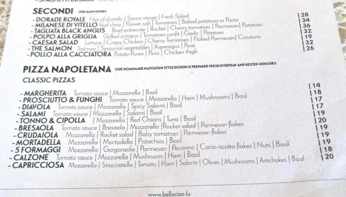 Bella Ciao Mersch -  Speisekarte - Mersch