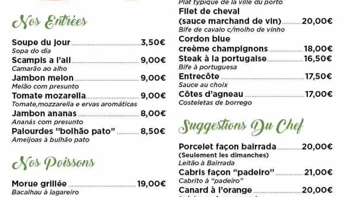 Cafe Restaurant Moinho Velho Martinho Speisekarte - Esch An Der Alzette