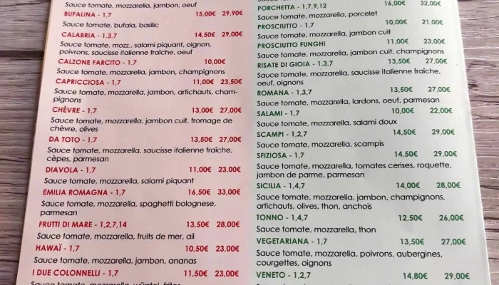 Da Toto   Pizzeria   Restauration   Epicerie Italienne Speisekarte - Differdange