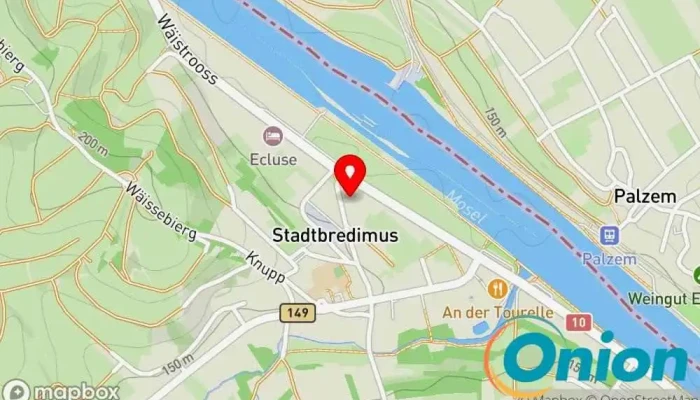 Kaart vun De Bitzatelier S.A R.L. Nähgeschäft, Stoffgeschäft, Lederreinigungsdienst, Lederreparaturdienst, Polsterreinigungsdienst, Polstergeschäft, Gardinengeschäft zu Stadtbredimus
