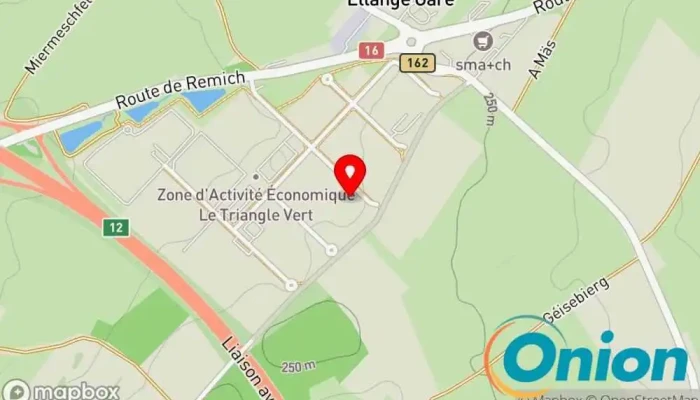 Kaart vun Hoen Sarl - Construction + Facades Betrieb für Fassadenverkleidungen, Bauunternehmen, Auftragnehmer, Trockenbauunternehmen, Maler, Auftragnehmer für Stuckarbeiten zu Bad Mondorf