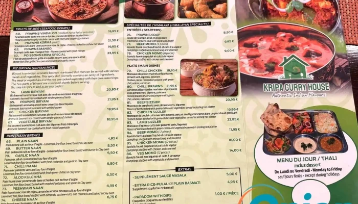 Kripa Curry House -  Speisekarte - Esch An Der Alzette