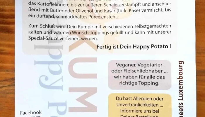 Kumpir The Happy Potato -  Speisekarte - Luxemburg
