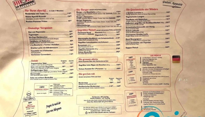 La Boucherie -  Speisekarte - Luxemburg