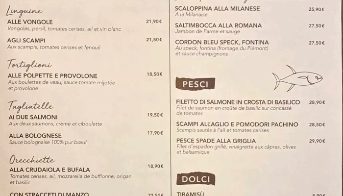 Restaurant Basta Cosi Glacis -  Speisekarte - Luxemburg