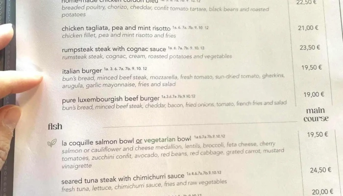 Restaurant La Coquille -  Speisekarte - Luxemburg