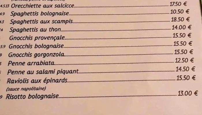 Restaurant La Fiorentina -  Speisekarte - Esch An Der Alzette