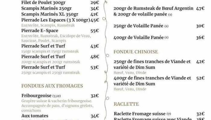 Restaurant Les Espaces -  Speisekarte - Weiler Zum Turm