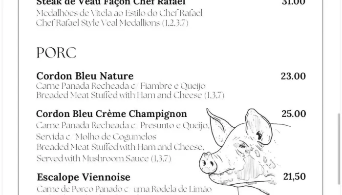 Restaurant Vieille Ville -  Speisekarte - Luxemburg