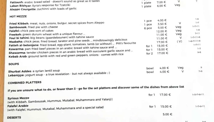 Syriously -    Oriental Restaurant Speisekarte - Luxemburg